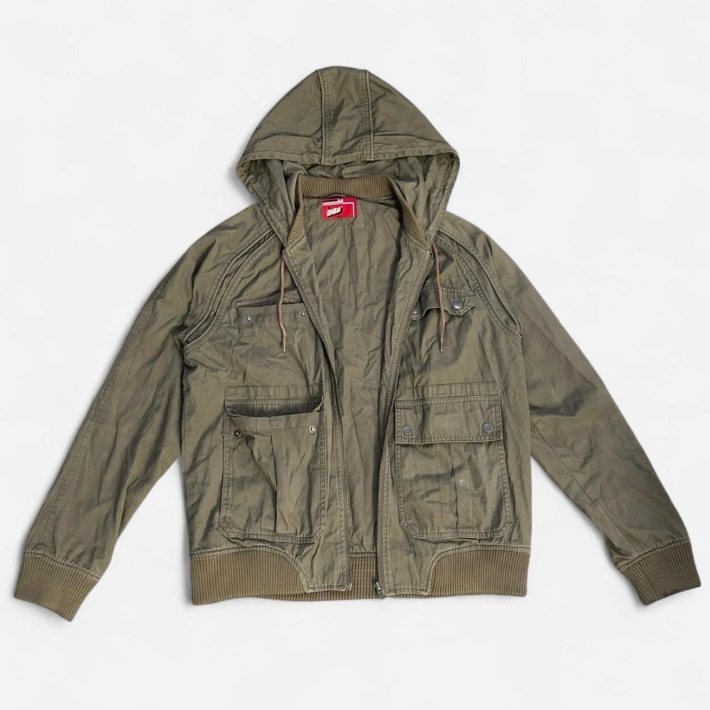 Topman Olive Green Mens Hooded Military Field Zip Up Jacket